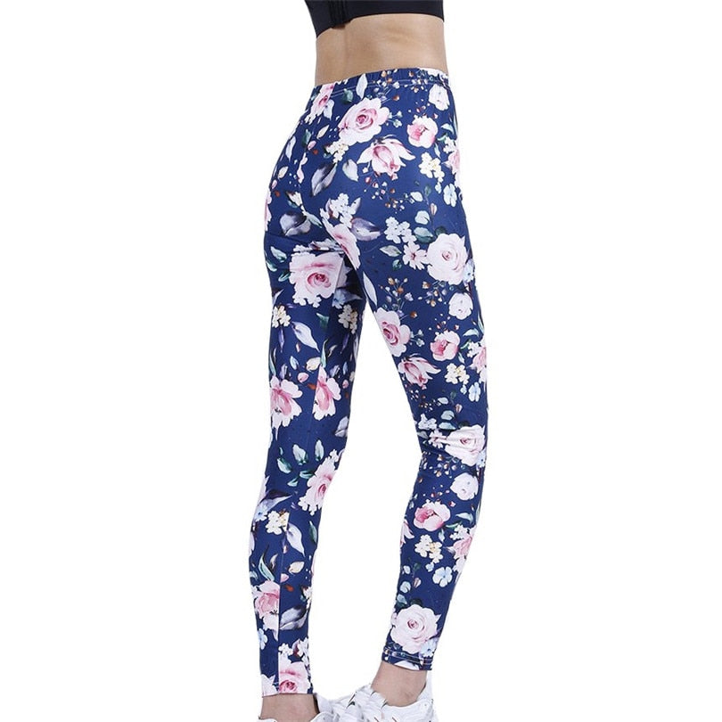 CUHAKCI New Petal Digital Color Printing Leggings Punk Women Leggins Stretchy Trousers Casual Pants