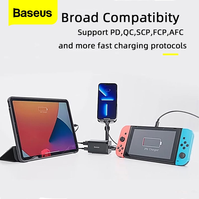 Baseus GaN 100W 65W Desktop Charger Quick Charge 4.0 QC 3.0 PD USB-C Type C USB Fast Charging For MacBook Samsung iPhone Laptop