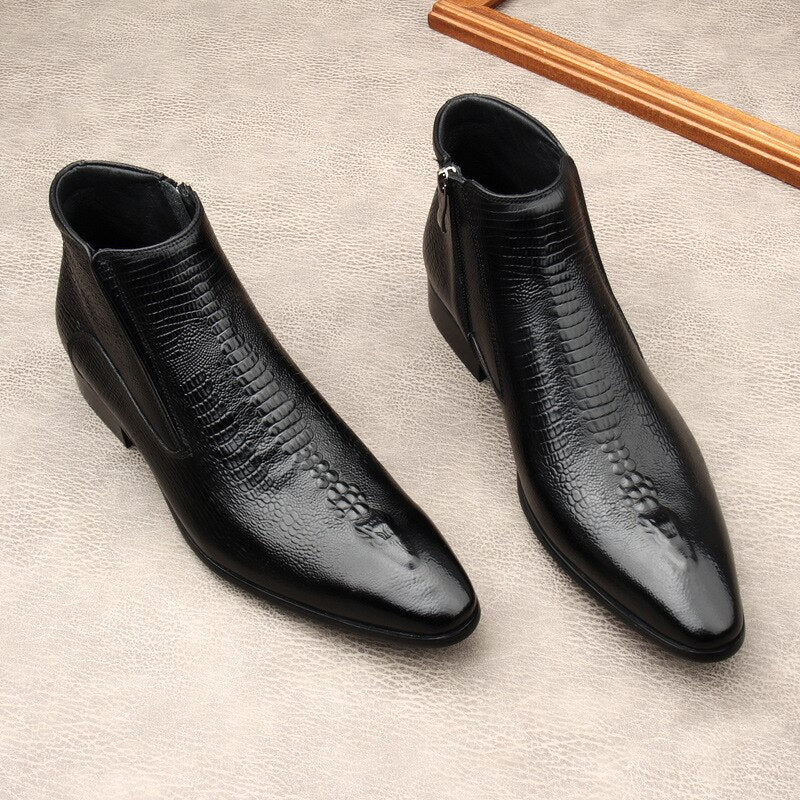 Handmade Brand Men Ankle Boots Luxury  Genuine Leather Fashion Designer Black Basic Zipper Pointed Black Formal Mens Boots