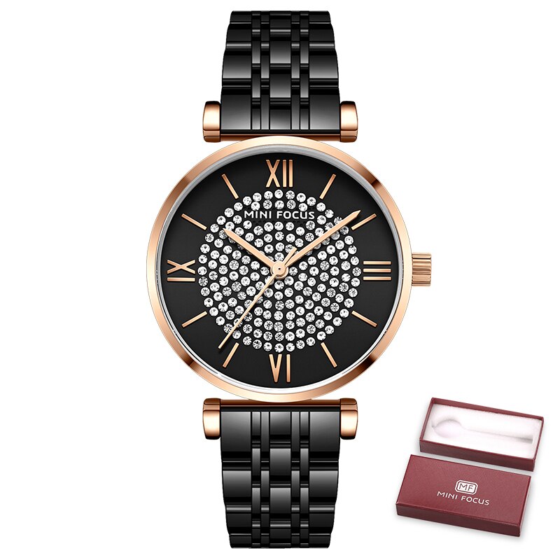 MINI FOCUS Ladies Blue Wristwatch Women Rhinestone Full Diamond Watches Top Luxury Brand Waterproof Quartz Female Clock