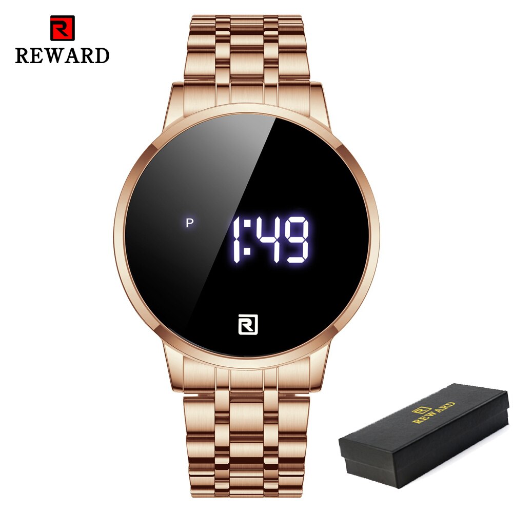 REWARD Men Watches Top Luxury Brand Fashion Touch LED Digital Watch Men Gold Steel Band Waterproof Wristwatch relogios masculino