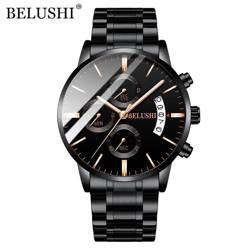 BELUSHI Mens Watches Full Steel Chronograph Waterproof Sport Quartz Watch Men Top Brand Luxury Wristwatches Relogio Masculino