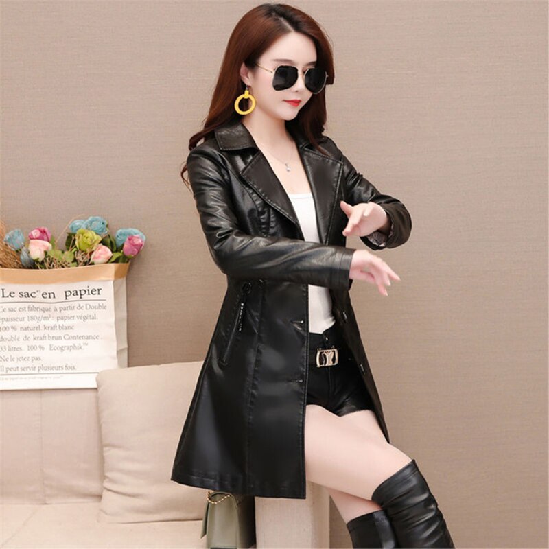 Winter New girl  thick Leather Jacket Long Women&#39;s Coat slim Fashion punk Female Motorcycle Clothing faux leather Blazer autumn