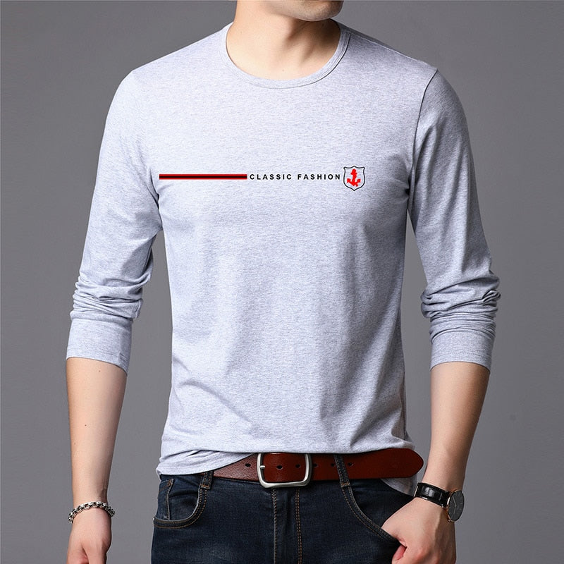 Top Quality New Fashion Brand 95% Cotton 5% Spandex t Shirt For Men O Neck Plain Slim Fit Long Sleeve Tops Casual Men Clothes