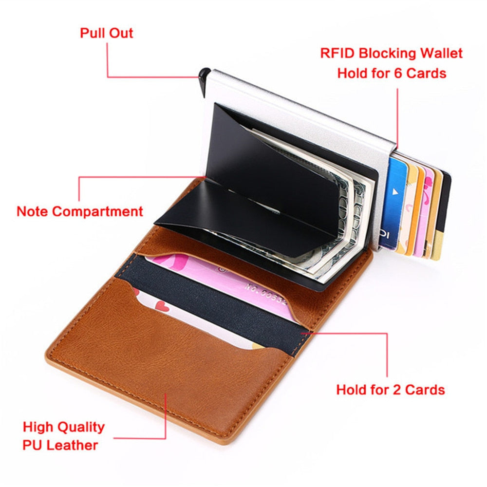 Customized 2022 Credit Card Holder Wallet Men Women RFID Aluminium Bank Cardholder Case Vintage Leather Wallet with Money Clips