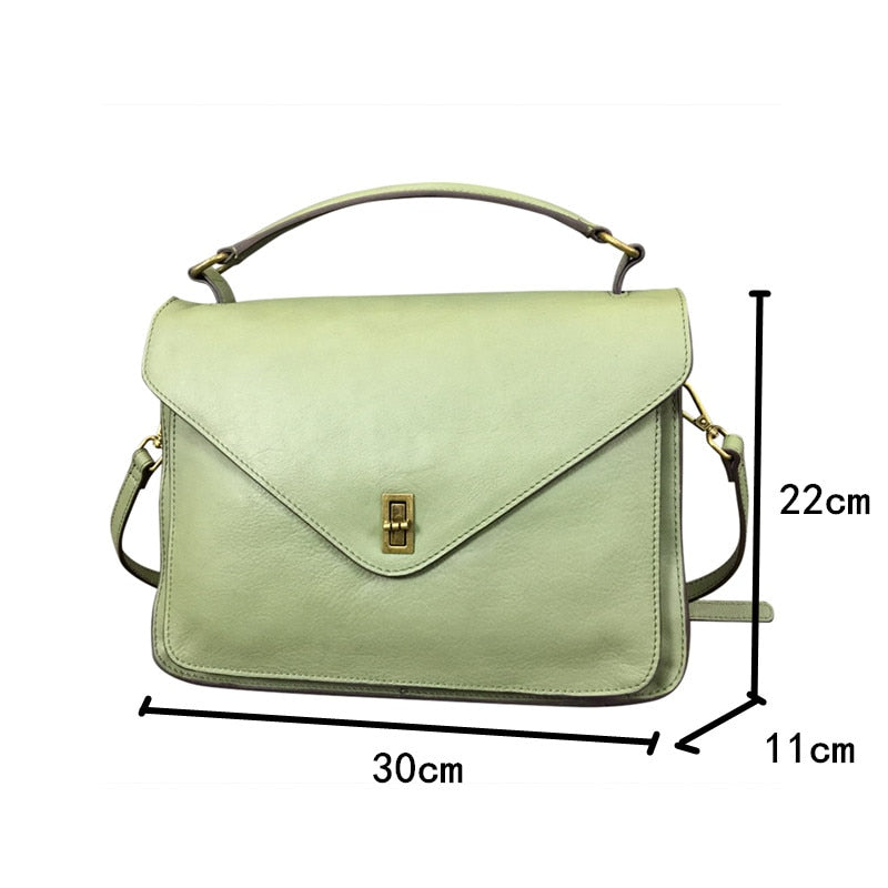 Women Briefcase Genuine Leather Handbags Female Commuter Lock Bag Simple Shoulder Messenger Bag Green 2022 Business Casual Soft