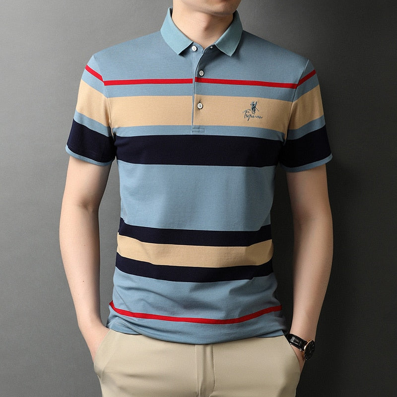 Top Grade New Summer Brand Striped Embroidery Mens Designer Polo Shirts With Short Sleeve Casual Tops Fashions Men Clothing 2022