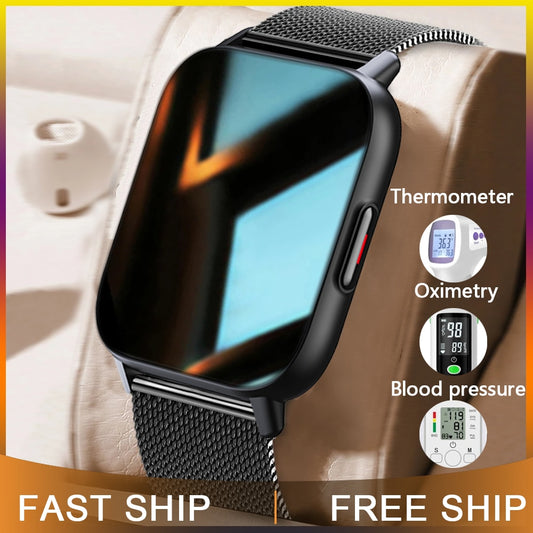 New 1.69 Inch Smart Watch Men Body Temperature Full Touch Screen Smartwatch Women Accurate Oxygen Monitor Clock 2021 PK P8