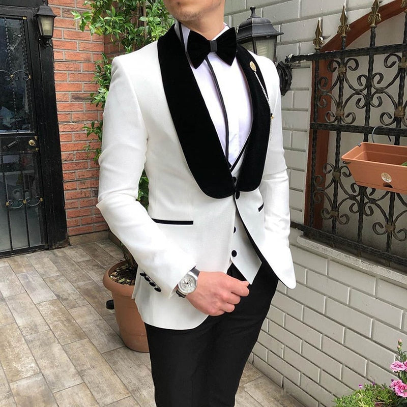 New British Style Men Suit 3 Piece Shawl Collar Wedding Groom Male Blazer Slim Fit High Quality Cocktail Party Costume Besopke