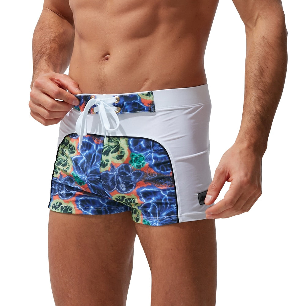 Heavywood Summer Men&#39;s Swimming Trunks Waterproof Swimwear Shorts Color Printed Nylon Boxer Swimsuit Male Swim Surf Beach Shorts