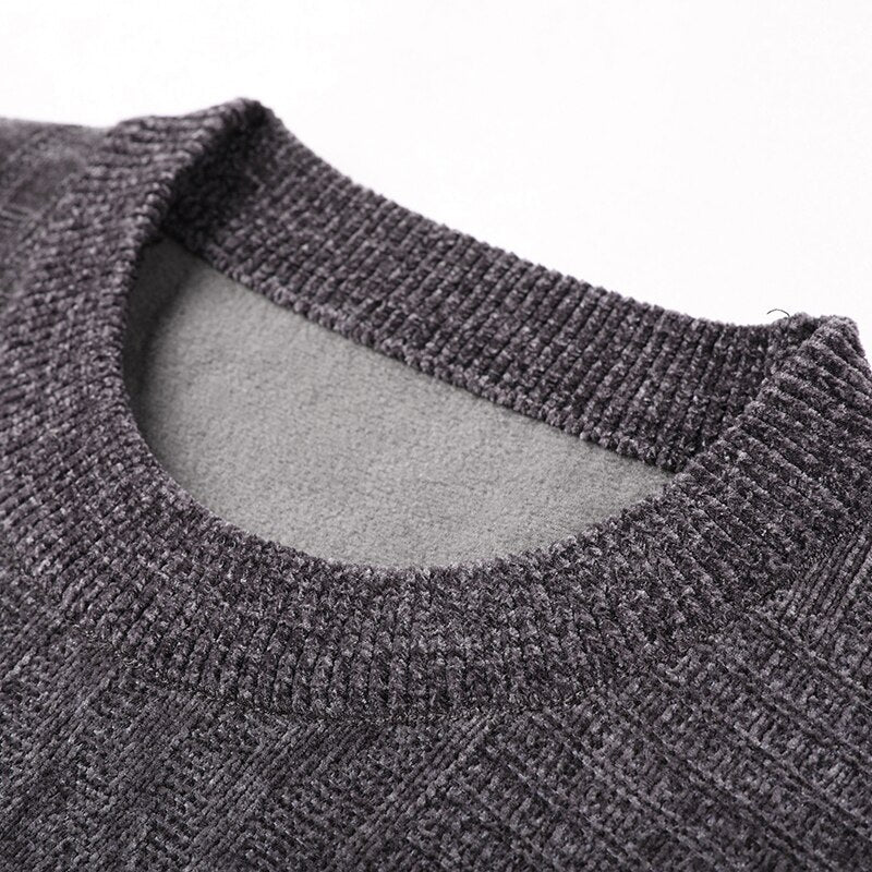 New Brand Vintage  Sweater Men Winter Fleece Thick Warm Pullovers Man Slim Fit Fashion Striped Knitted Sweater Men Clothing Y384