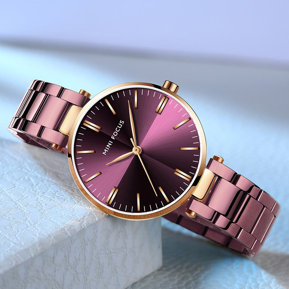 MINIFOUCS Women Watches Simple Ladies Steel Watch Ladys Purple Quartz Waterproof Watches Female Luxury Brand Fashion Clock Girl