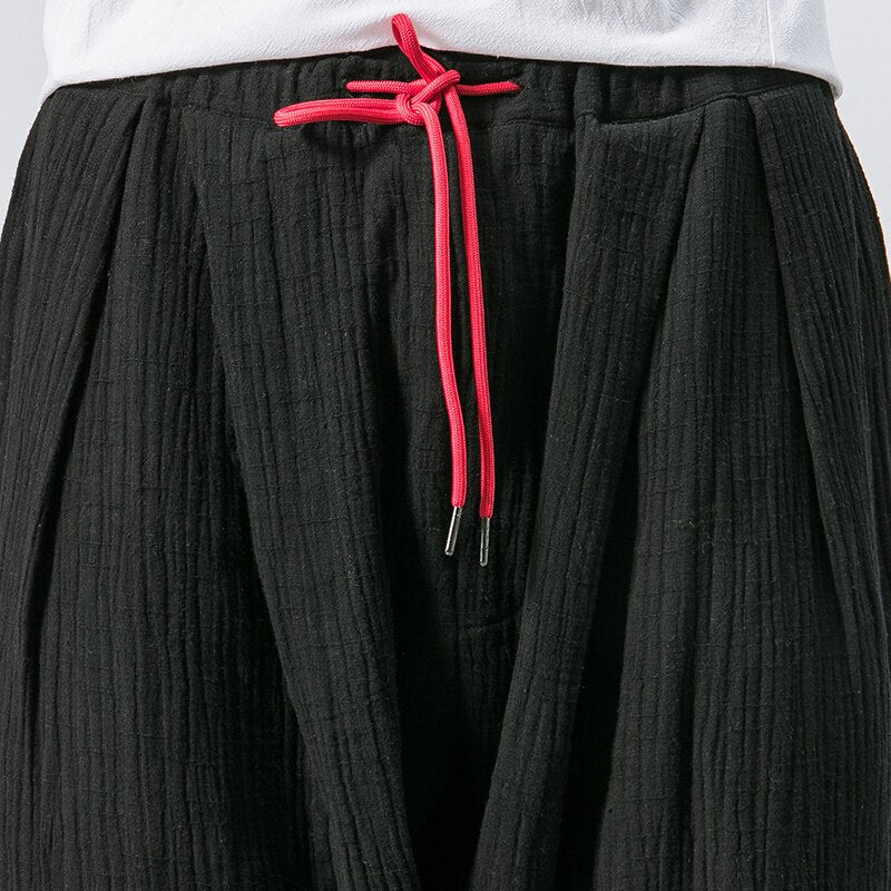 Best Black Linen Cropped Trousers Ethnic Style Harem Pants Mens Baggy Pants Summer Japanese Loose Joggers  www.chishtismart.com