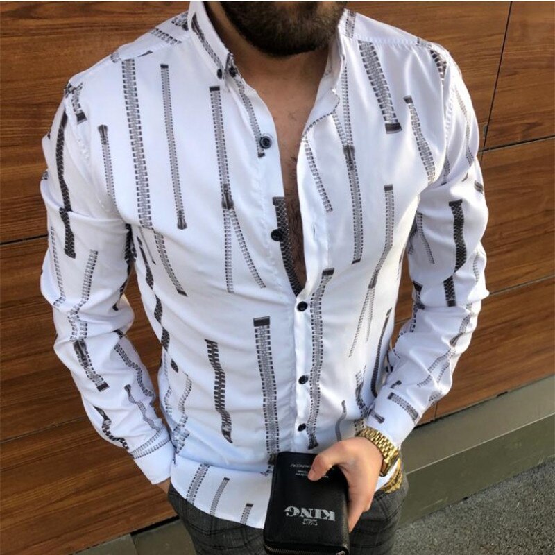 Fashion Men&#39;s Black Striped Shirts 2021 Autumn New Tide Slim Fit Long Sleeve Men Shirt Casual Clothes Man Vintage Printed Shirts