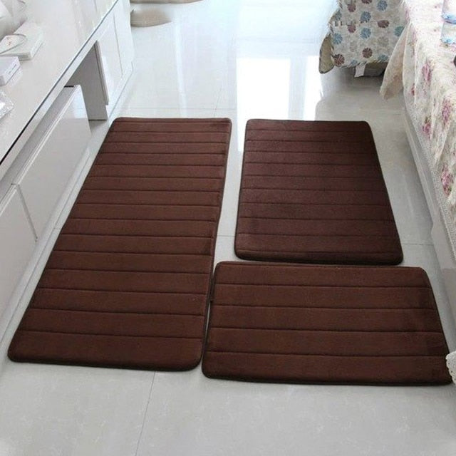 3pcs/set Thicken Floor Carpet for Living Room Non-slip Bathroom Mat Set Coral Fleece Bedside Long Mat Bedroom Door Mat 10 Colors