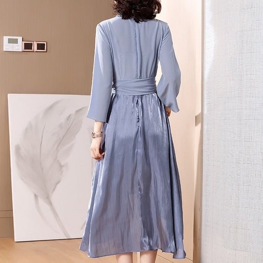 Spring and summer new women fashion V-neck sleeve irregular silk dress | Best silk dress women | V neck Dress  www.chishtismart.com