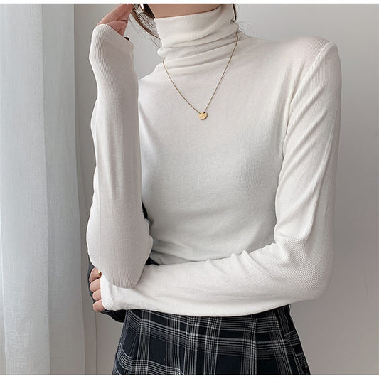2022 Spring Autumn Women Pullover Female Knitted Sweaters Solid Concise Turtleneck Elasticity Elegant Office Lady Casual Tops