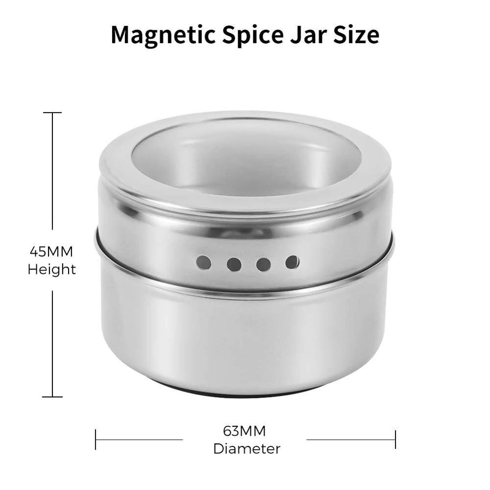 LMETJMA Magnetic Spice Jars With Wall Mounted Rack Stainless Steel Spice Tins Spice Seasoning Containers With Spice Label KC0305