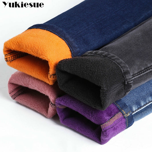 Winter Warm Jeans Woman 2020 High Waist Casual Velvet Ladies Trousers Female Pantalon Denim jeans for Women Pants clothe 40