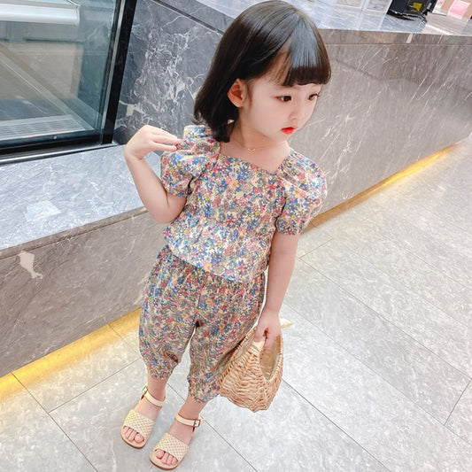 2pcs/set 2022 Children Clothes Floral Tshirt + Pants For Girls Casual Style Big Girls Clothes Summer Kids Tracksuit