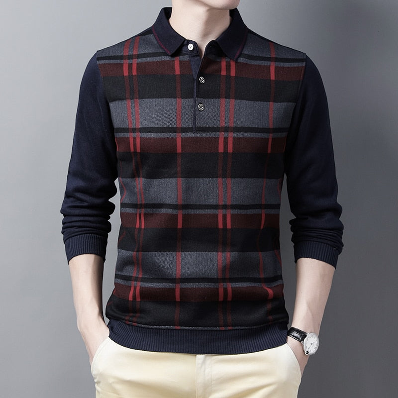 New Brand Fashion Autumn Winter Men Sweater Soft Warm Pull Homme Slim Fit Casual Plaid Knitwear Pullover Men Clothing Y404