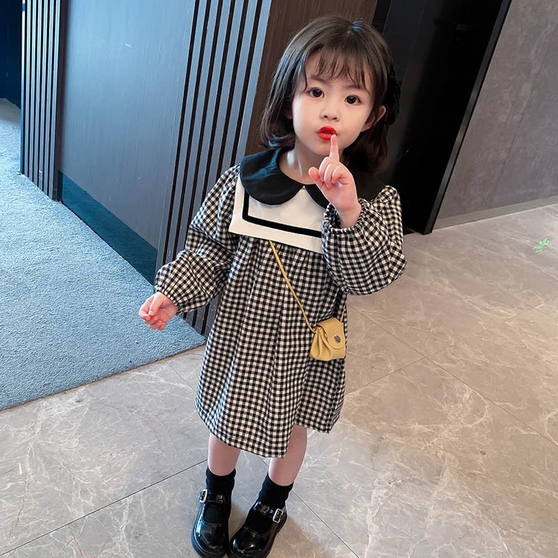 Toddler Girls Dress Plaid Pattern Girls Party Dress Casual Style Kids Dresses Spring Autumn Girls Clothing