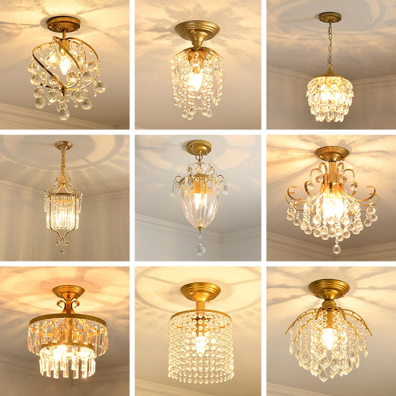 Modern Gold Crystal Small Round Ceiling Chandelier For Corridor Aisle Balcony Bedroom Living Room Led Home Indoor Light Fixtures