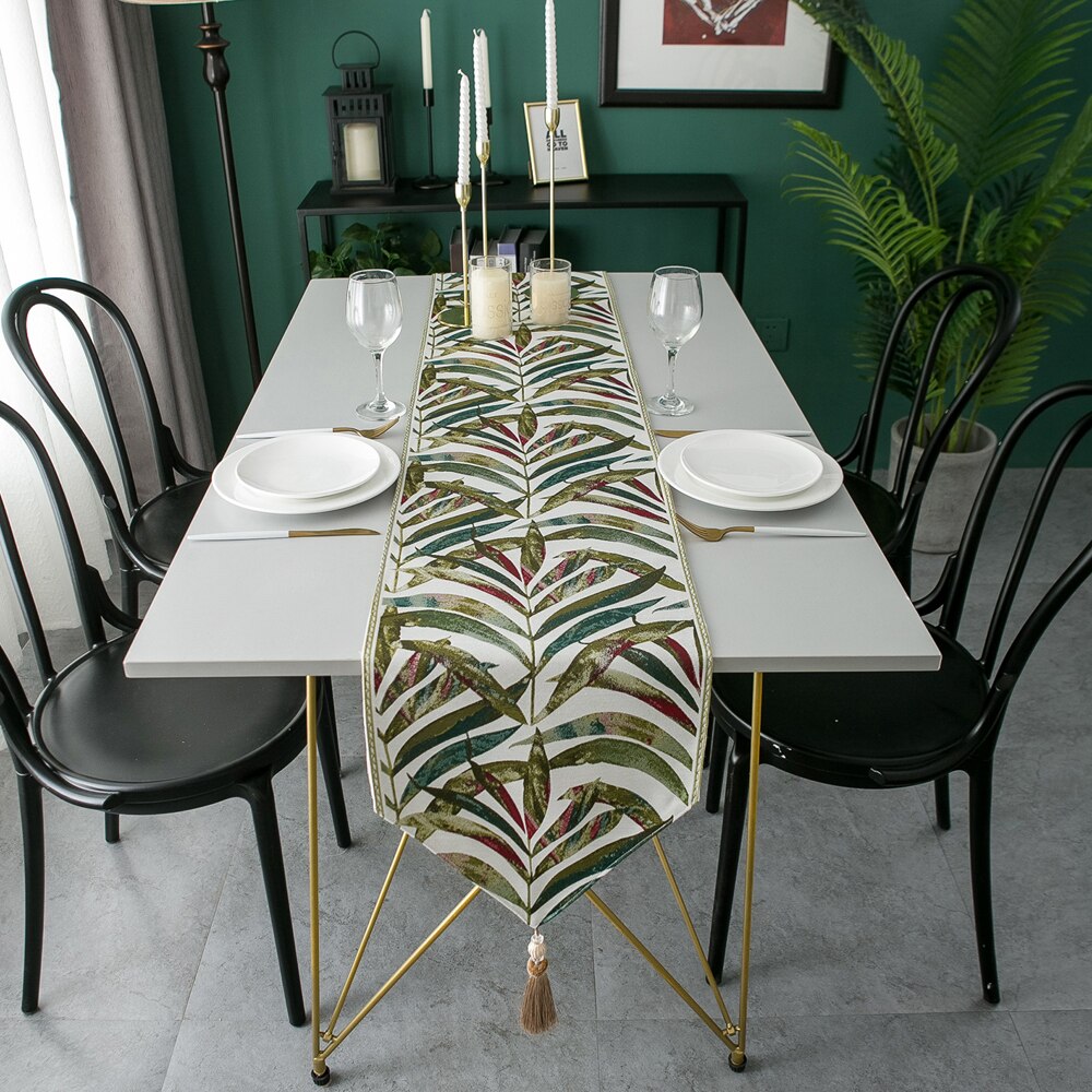 Table Runner European Jacquard Geometric Hotel Dining Decoration Table Cloth Tablecloth Coffee Table Bed Runner Green Tablewear