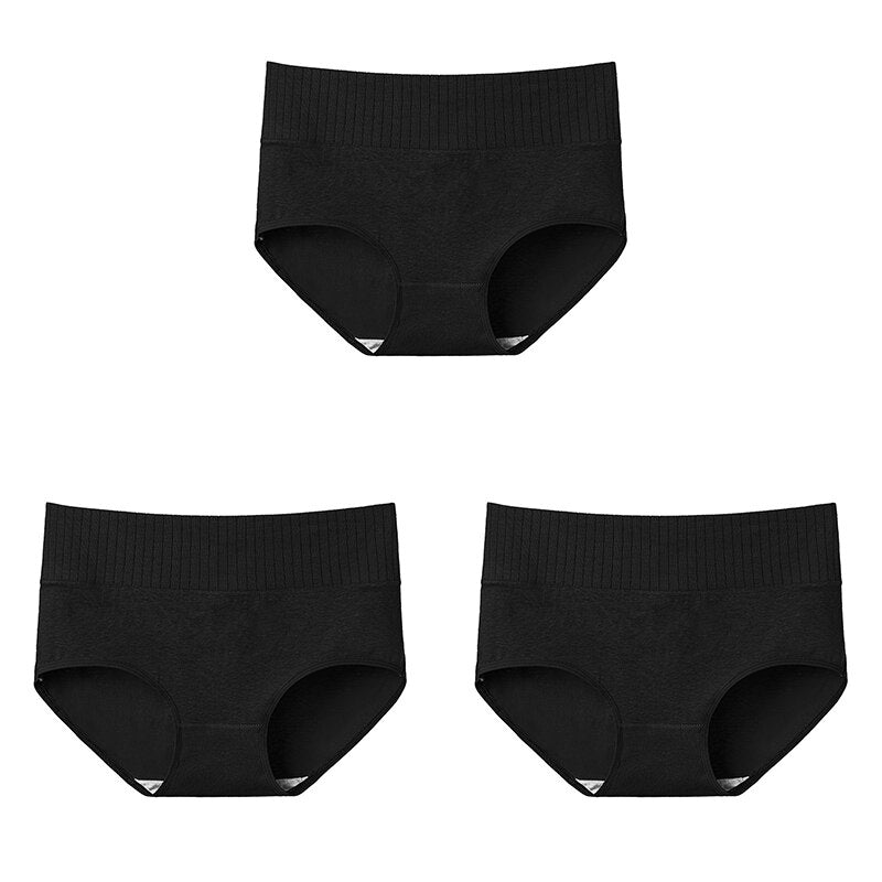 3 Pcs Cotton Women&#39;s Underwear Panties Solid High Waist Briefs Breathable Underpants Seamless Soft Plus Size Women Lingerie