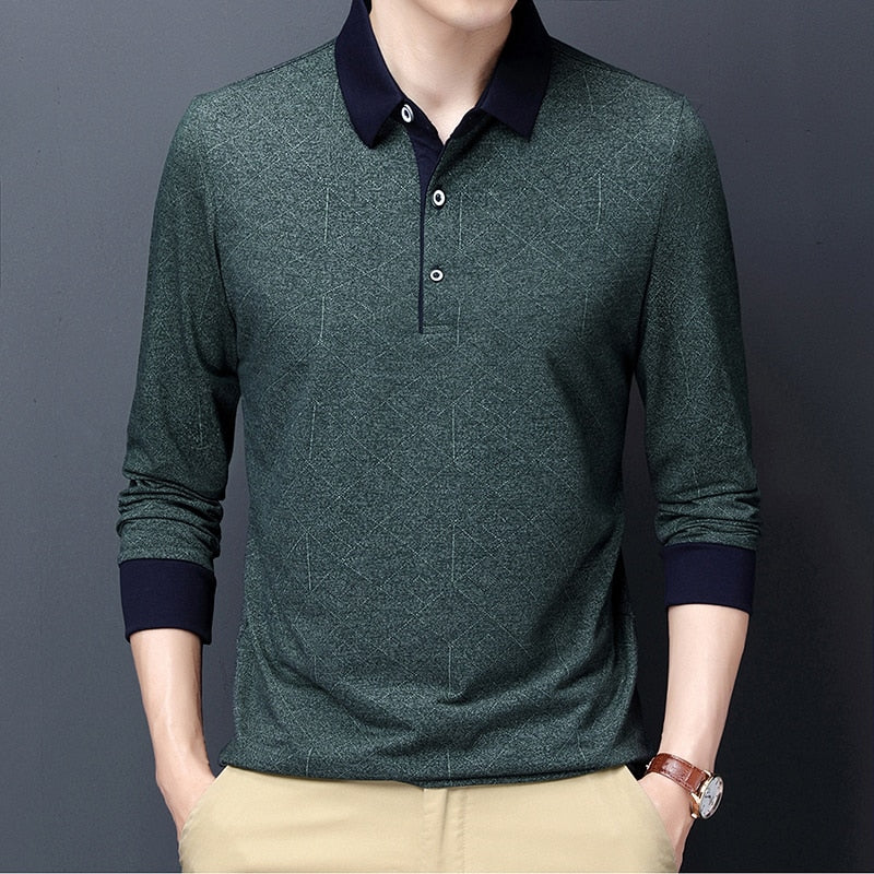 MIACAWOR New Spring Brand Polo Shirts Men Solid Color Long Sleeve Slim Fit Boys Korean Casual Tops Tees Men Clothing T950