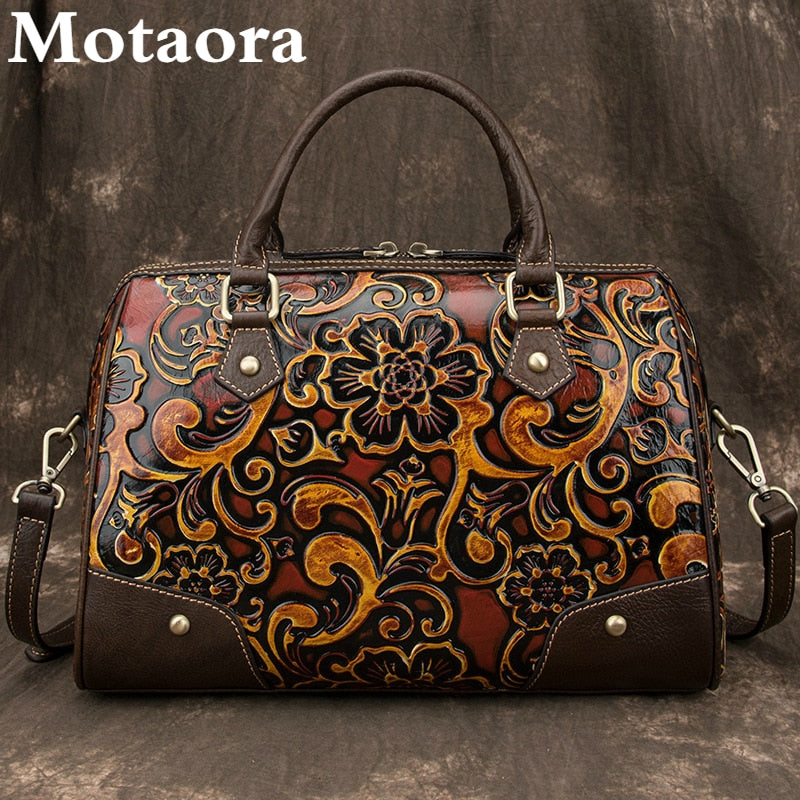 Motaora Women&#39;s Bag Female Luxury Bag Genuine Leather Retro Hand Bags For Women Handmade Embossing Shoulder&amp;Crossbody Bags 2022