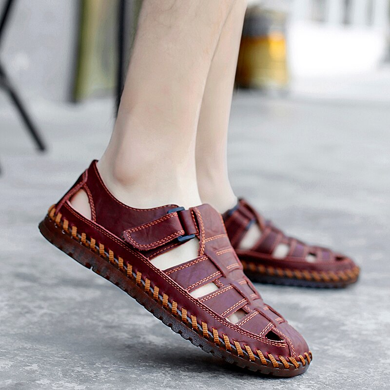 New Summer Genuine Leather Roman Men&#39;s Sandals Business Casual Shoes Outdoor Beach Wading Slippers Men&#39;s Shoes Big Size 38-48