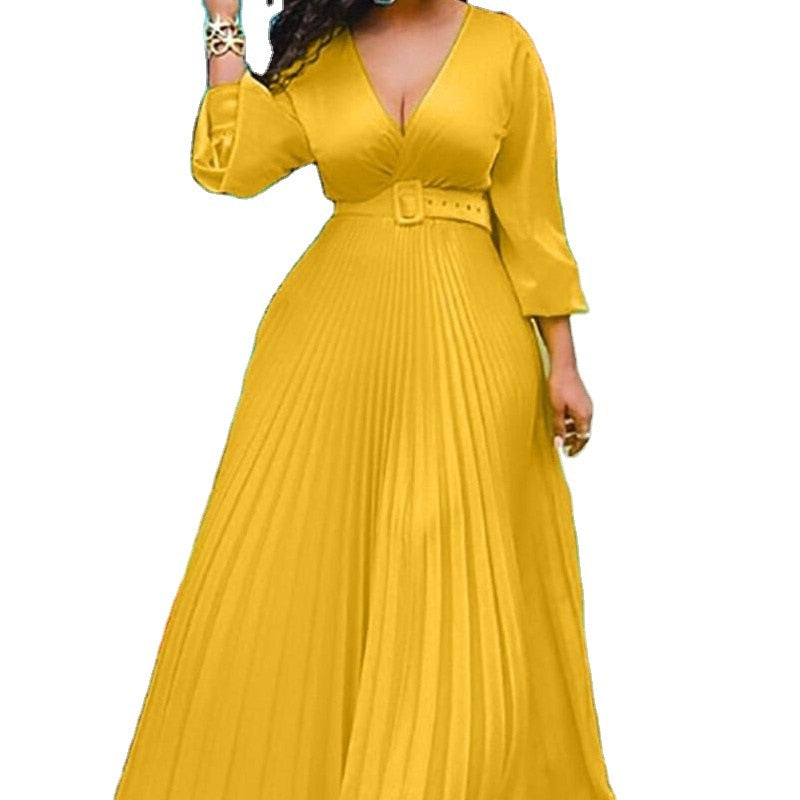 Birthday Maxi Dresses for Women Party Pleated Dress Long Sleeve High Waist Elegant Chiffon Vintage Dress Wholesale Dropshipping