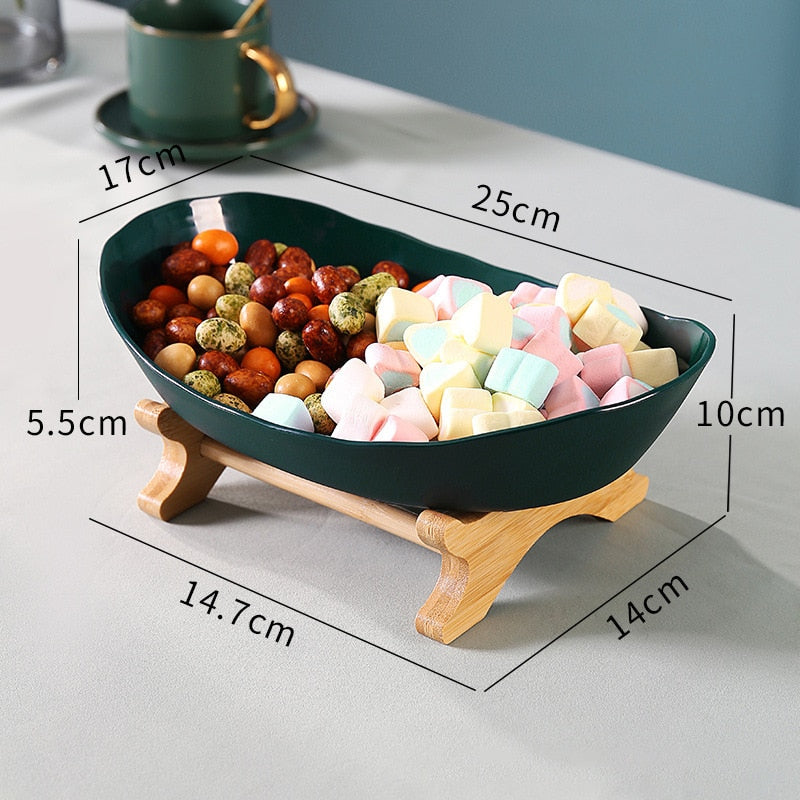 2/3 Tiers Plastic Fruit Plates With Wood Holder Oval Serving Bowls for Party Food Server Display Stand Fruit Candy Dish Shelves