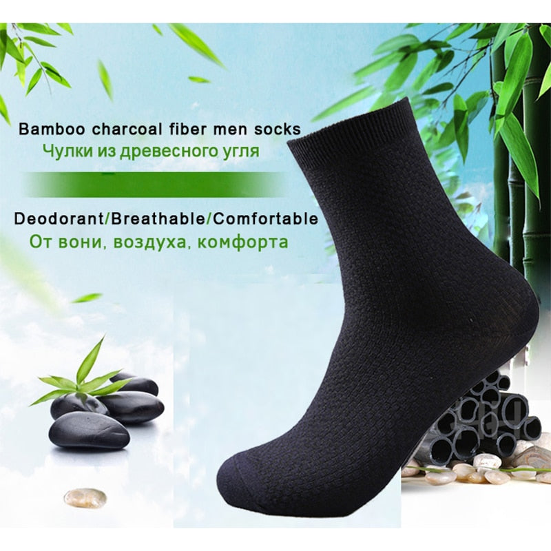 10 Pairs/Lot Men&#39;s Bamboo Fiber Socks 2022 New Compression Autumn Long Black Business Casual Man Dress Sock Gift Plus Size 42-45