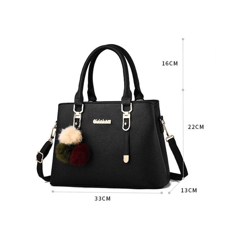 Vento Marea Classic Tote Bag For Women 2021 Winter New Pu Leather Ladies Shoulder Bag Large Capacity Hairball Purse And Handbags