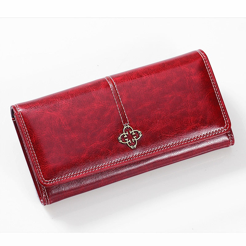 2022 New Women&#39;s Wallet Wax Oil Skin Wallet Money Bag Lady&#39;s purse Leather Bag Wallet Card Holder Portable