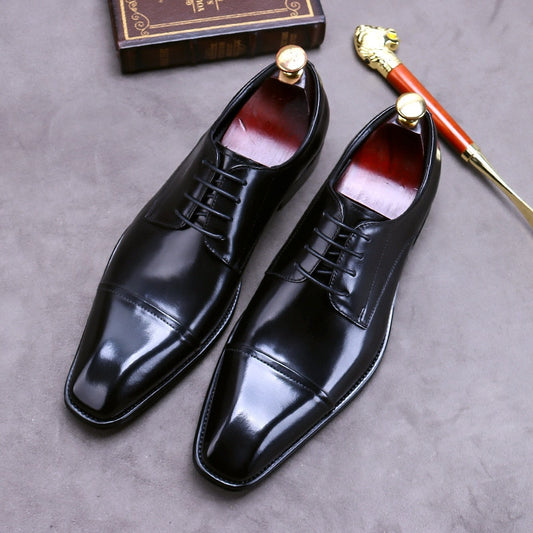 Men&#39;s Genuine Leather Shoes Three-joint Leather Shoes Men Business Casual Pointed Toe Large Size 37-46 Formal Wear Handmade Shoe