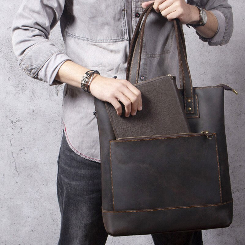 AETOO Simple retro head leather handbag, men&#39;s leather handmade shoulder bag, men&#39;s stiletto bag