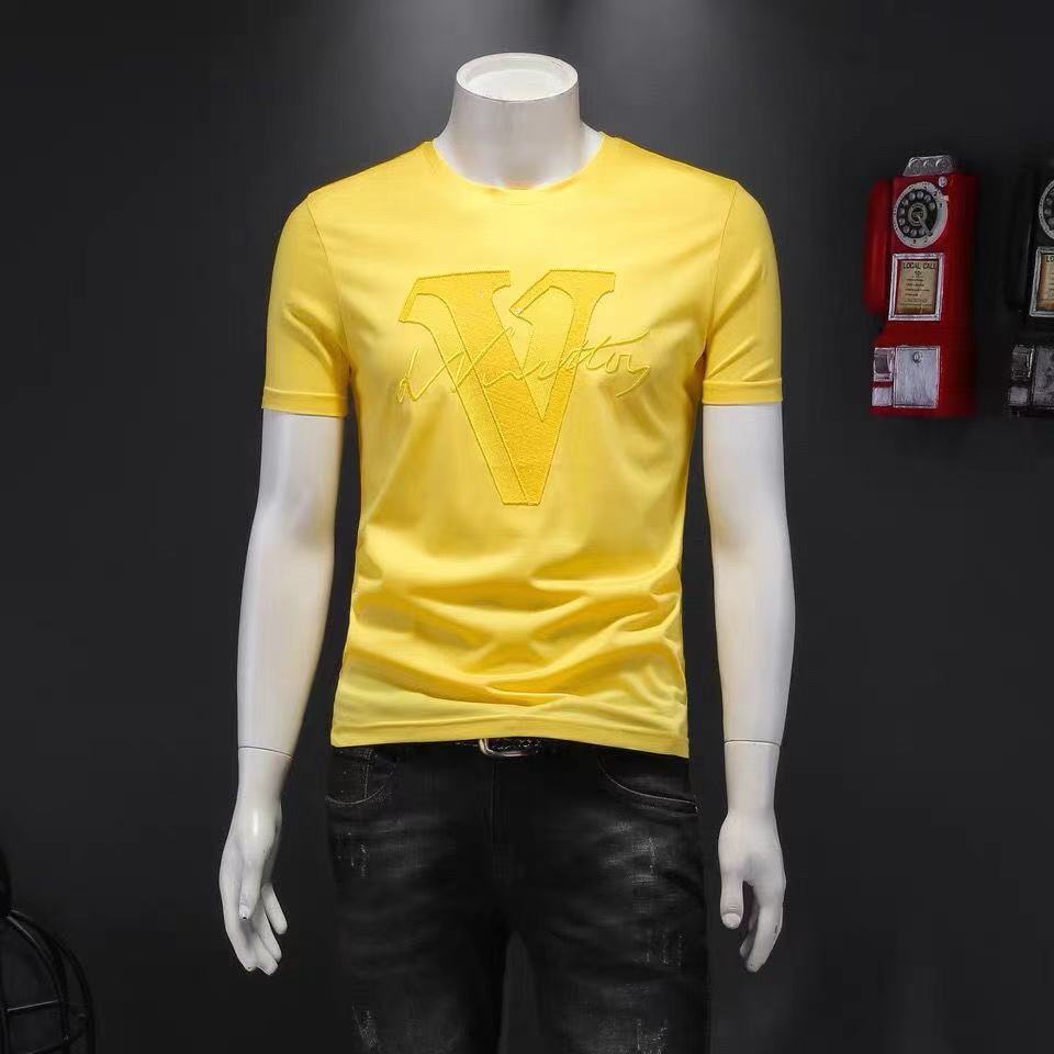 Summer New Men&#39;s Short-Sleeved T-Shirt Pure Cotton Round Collar Trim Personality Shirt Male T-Shirt