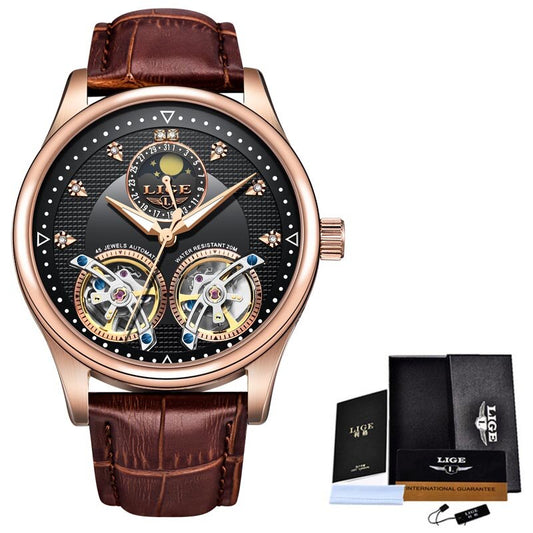 Reloj LIGE Men Watch Mechanical Tourbillon Luxury Fashion Brand Leather Male Sport Watches Men Automatic Watch Relogio Masculino