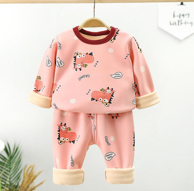 Winter Children Clothing Sets Warm Fleece Pajamas For Boys Girls Thicken Kids Dinosaur Sleepwear Baby Thermal Underwear Pyjamas