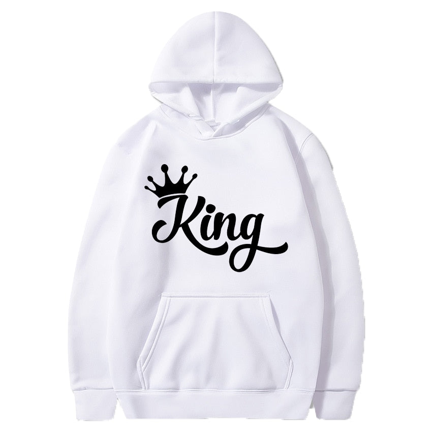 King or Queen Letters Printed Crown Design Couple Hooded Sweatshirt Men Autumn Winter Streetwear Lover Casual Pullover Hoodies