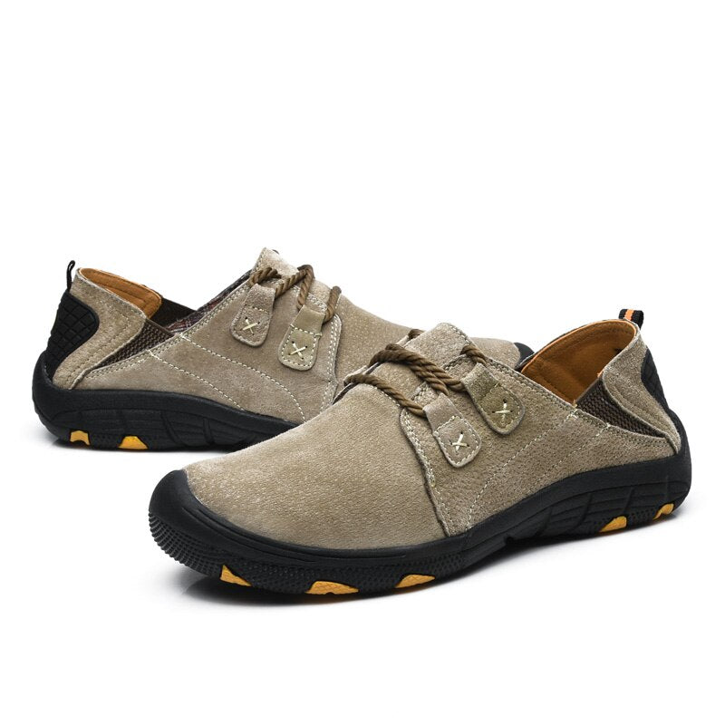 Comfortable Men Sneakers Leather Casual Men Shoes Outdoor Wear-Resistant Suede Leather Walking Shoes Man Breathable Work Shoes