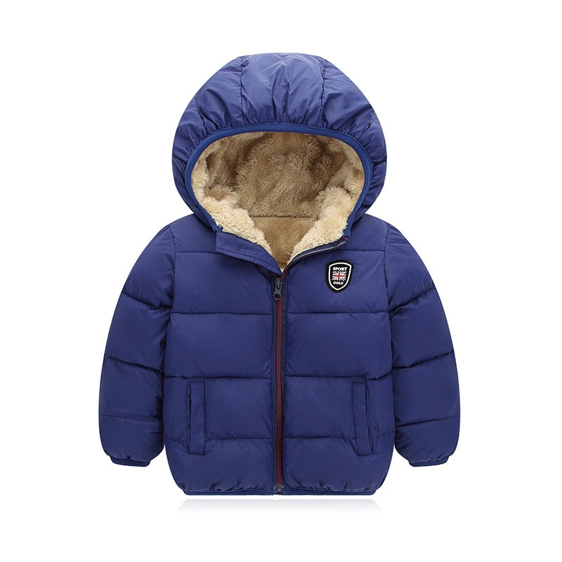 Winter Kids Hooded Jackets Boys Girls Thicken Warm Jacket Outerwear Fashion Baby Boy Zipper Cotton Velvet Jacket For Kids Coats