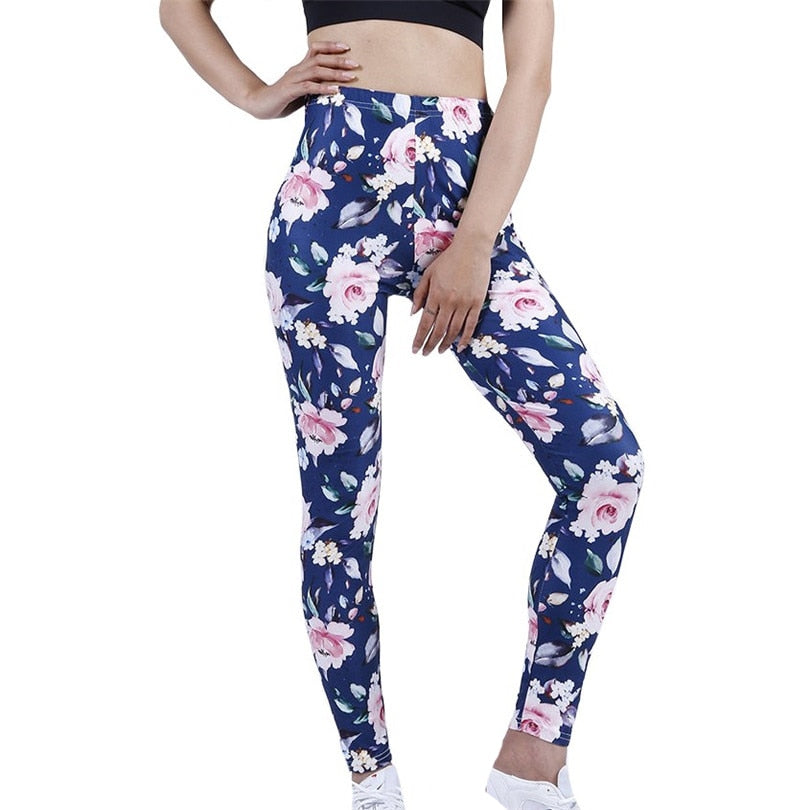 CUHAKCI New Petal Digital Color Printing Leggings Punk Women Leggins Stretchy Trousers Casual Pants