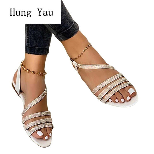 Women Sandals Flip Flops Slippers Flats Shoes Summer Fashion Wedges Crystal Bling Slides Lady Casual Buckle Strap Female