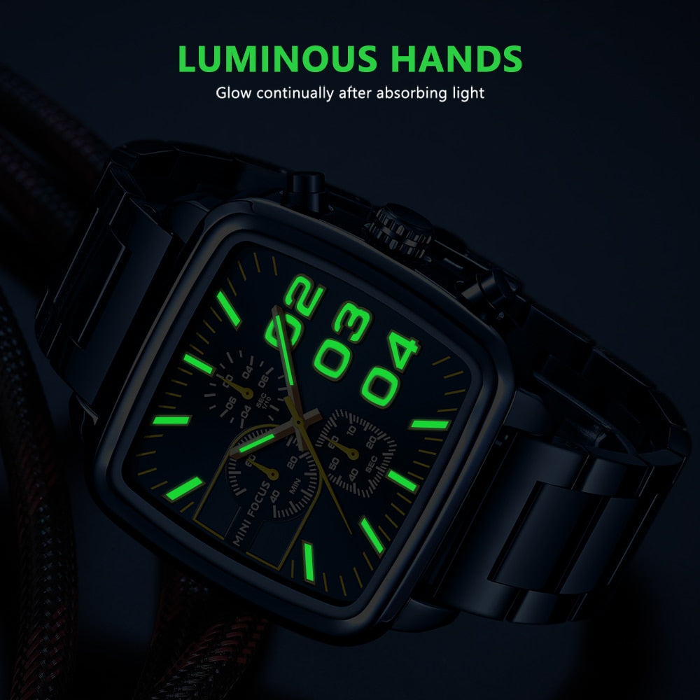 MINI FOCUS Men Business Quartz Watch Stainless Steel Top Brand Luxury Luminous Multifunctional Waterproof Male Clock +box