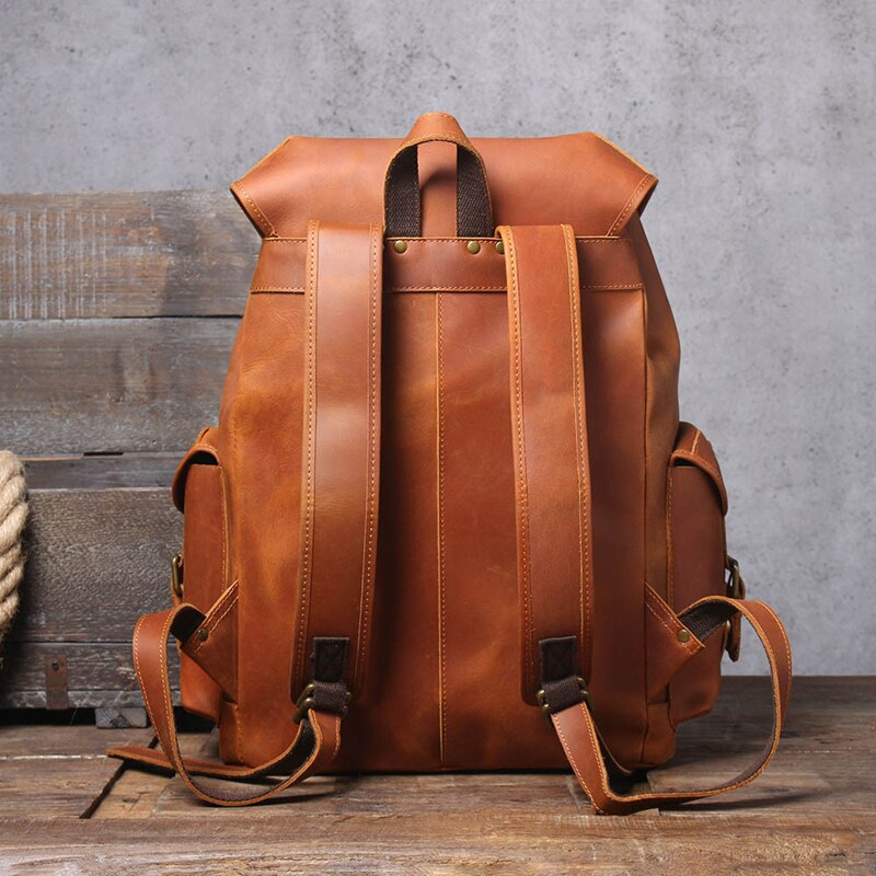 5 days arrival,Men&#39;s Vintage Full Grain Leather Backpack Large Capacity Genuine Leather Daypack Laptop Document Cowhide Backpack