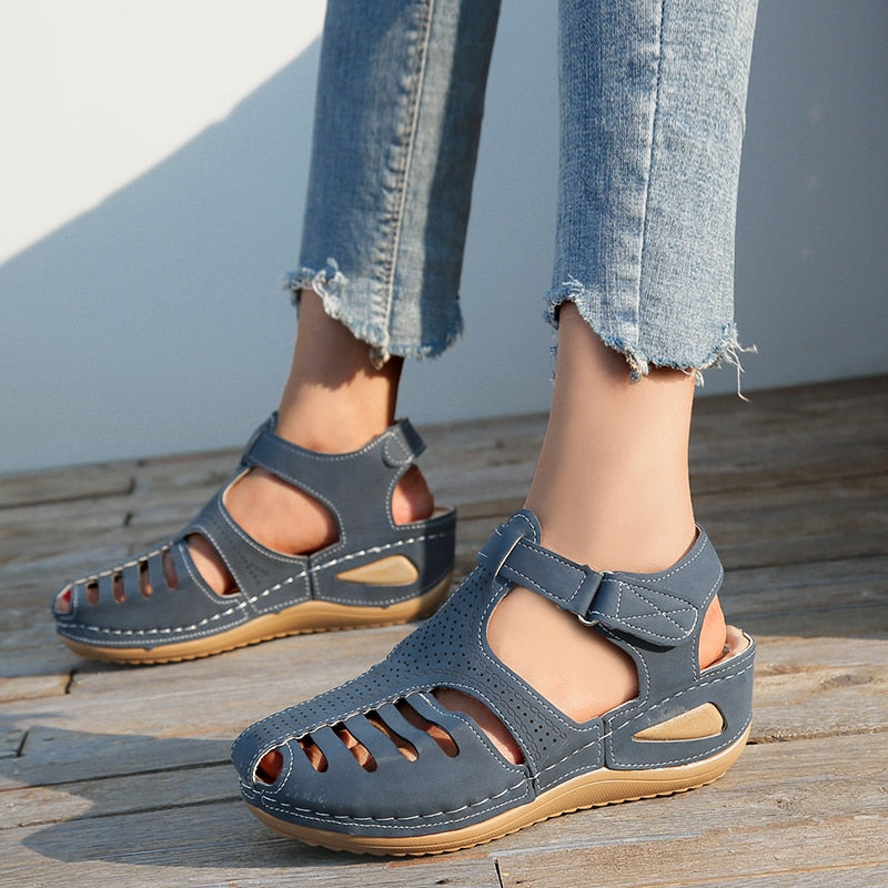 Woman Summer Vintage Wedge Sandals Buckle Casual Sewing Women Shoes Female Ladies Platform Retro Sandalias Plus Size